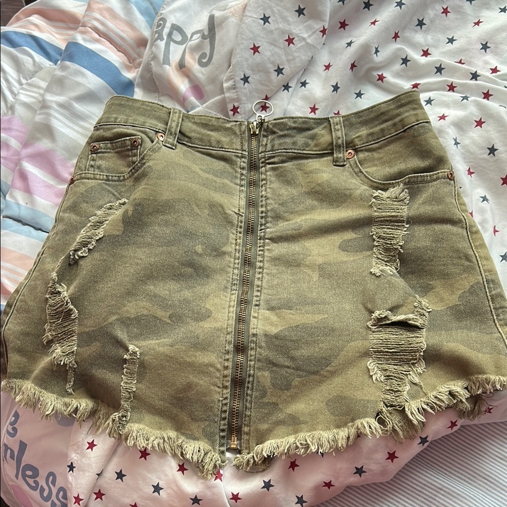 Distressed Camouflage Mini Skirt